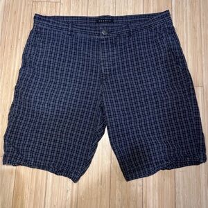 THEORY Men’s Shorts Size 34 Inseam 9” Navy Blue White Plaid Boon Fly Casual